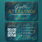 Green Opal Glam Stone Script Moderne QR-code Visitekaartje