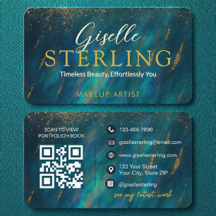 Green Opal Glam Stone Script Moderne QR-code Visitekaartje