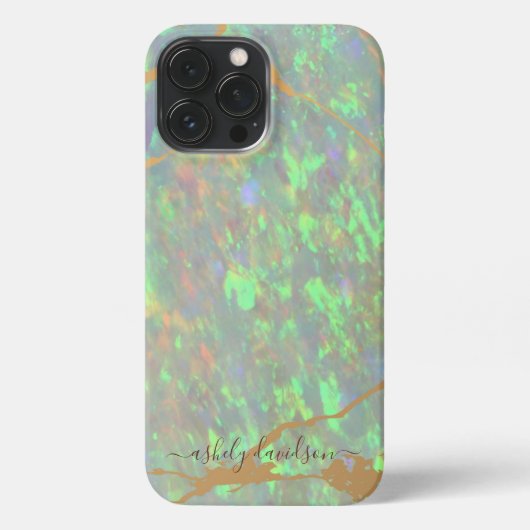 Green Opal Gold Marble Modern Glam iPhone Case Hoesje (Achterkant)