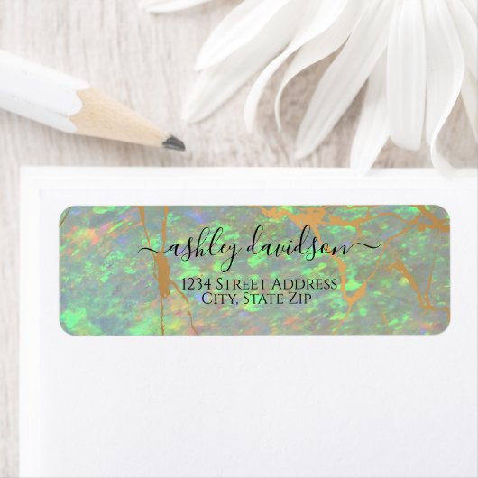 Green Opal Iridescent Return Address Label (Insitu)