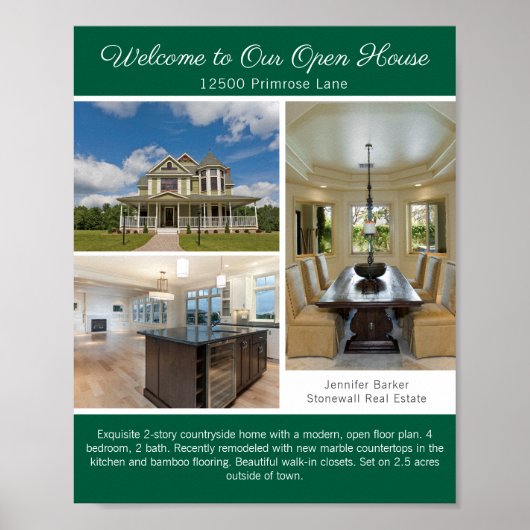 Green Open House Welcome Real Estate Photo Poster (Voorkant)