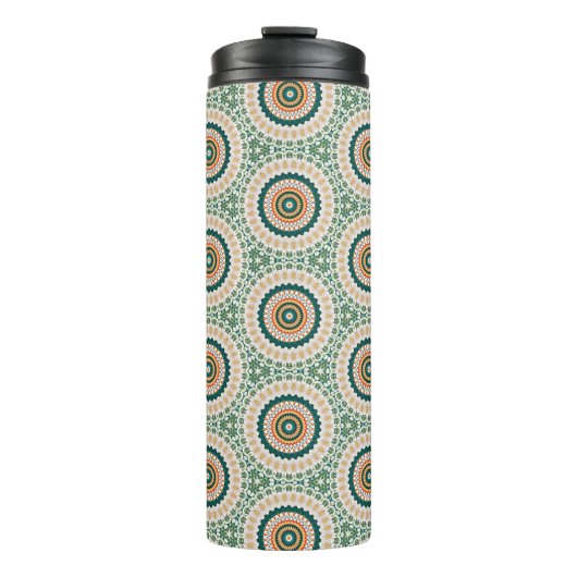 Green Orange And Blue Boho Chic Circle Pattern Thermosbeker (Voorkant)