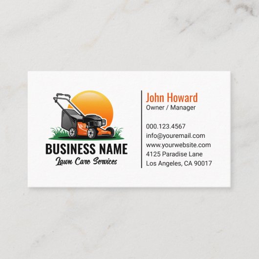 Green Orange Lawn Mower Landscaping Service Visitekaartje (Voorkant)