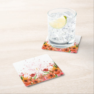 Green & Orange Modern Abstract Floral Kartonnen Onderzetters