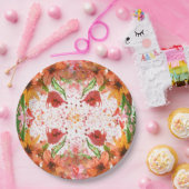 Green & Orange Modern Abstract Floral Papieren Bordje (Feest)