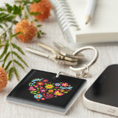 Green & Orange Modern Abstract Floral Sleutelhanger (Voorkant Rechts)