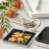 Green & Orange Modern Abstract Floral Sleutelhanger (Voorkant Rechts)