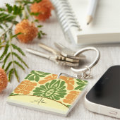 Green & Orange Modern Abstract Floral Sleutelhanger (Voorkant Rechts)