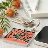 Green & Orange Modern Abstract Floral Sleutelhanger (Voorkant Rechts)