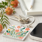 Green & Orange Modern Abstract Floral Sleutelhanger (Voorkant Rechts)