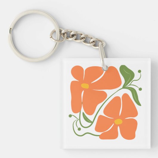 Green & Orange Modern Abstract Floral Sleutelhanger (voorkant)