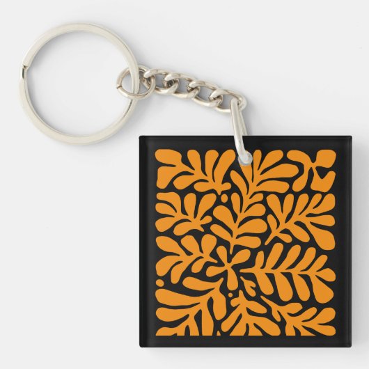 Green & Orange Modern Abstract Floral Sleutelhanger (voorkant)