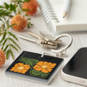 Green & Orange Modern Abstract Floral Sleutelhanger (Voorkant Rechts)