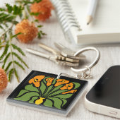 Green & Orange Modern Abstract Floral Sleutelhanger (Voorkant Rechts)