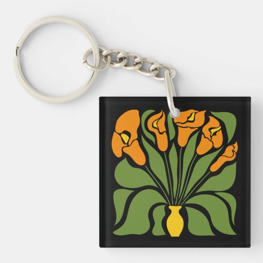 Green & Orange Modern Abstract Floral Sleutelhanger (voorkant)