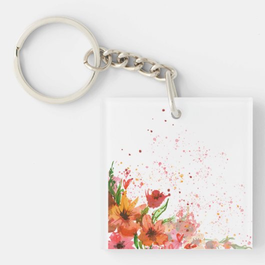 Green & Orange Modern Abstract Floral Sleutelhanger (voorkant)