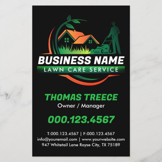 Green Orange Modern Lawn Care Landscaping Service Flyer (Voorkant)