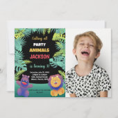 Green Oranje Safari Birthday Invitations W Foto Kaart (Voorkant)