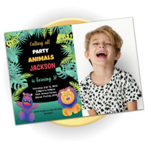 Green Oranje Safari Birthday Invitations W Foto