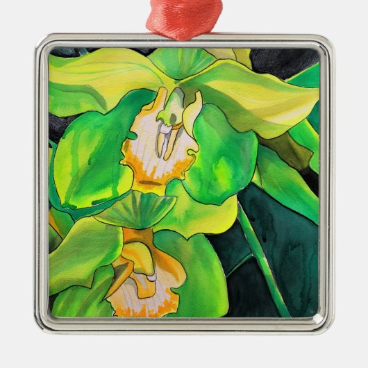 Green Orchid waterverf pop art Metalen Ornament (Voorkant)