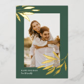 Green Organic Natural Kerstbruiloft Foto Gold Folie Feestdagenkaart (Voorkant)
