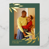 Green Organic Natural Kerstbruiloft Foto Gold Folie Feestdagenkaart (Voorkant)