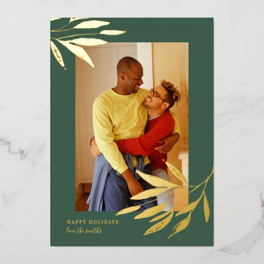 Green Organic Natural Kerstbruiloft Foto Gold Folie Feestdagenkaart (Voorkant)