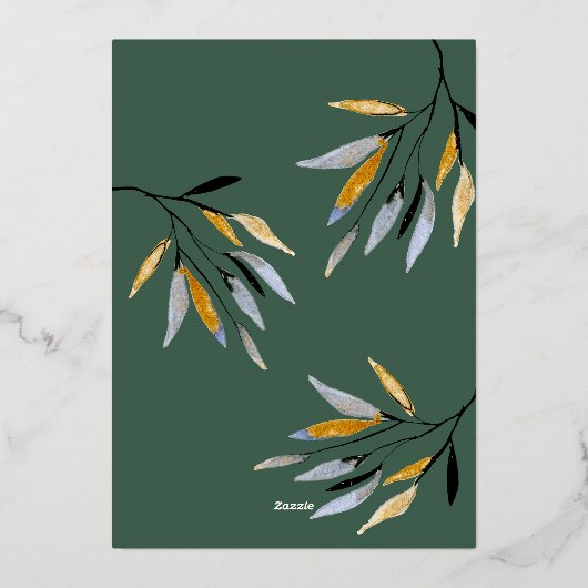 Green Organic Natural Kerstbruiloft Foto Gold Folie Feestdagenkaart (Achterkant)