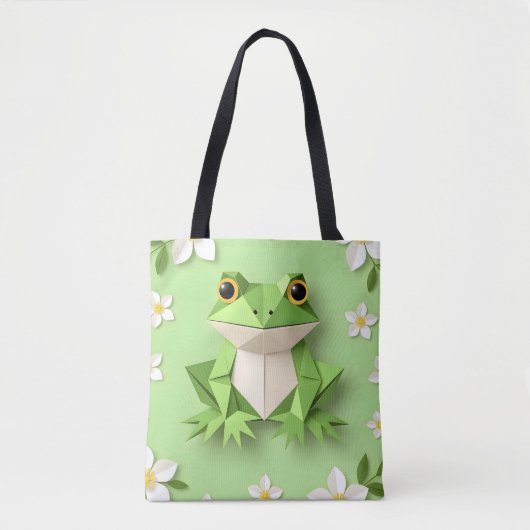 Green Origami Frog Tote Bag – Cute Nature-Inspired (Voorkant)