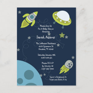 Green Outer Space UFO Baby shower Briefkaart