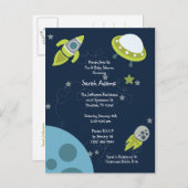 Green Outer Space UFO Baby shower Briefkaart (Voorkant / Achterkant)