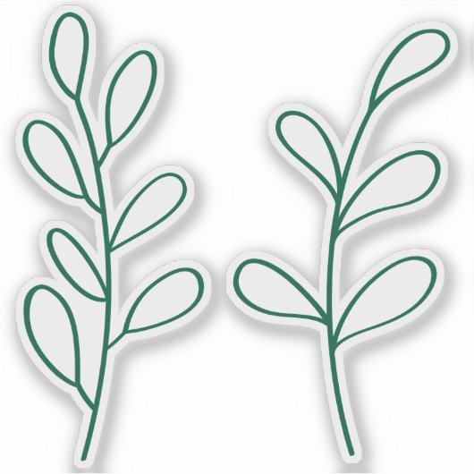 Green Outline Leaves, Two Custom Cut Small Sticker (Voorkant)