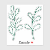 Green Outline Leaves, Two Custom Cut Small Sticker (Vel)