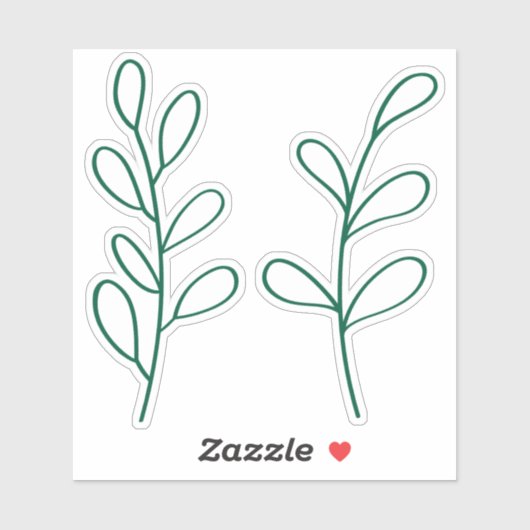 Green Outline Leaves, Two Custom Cut Small Sticker (Vel)
