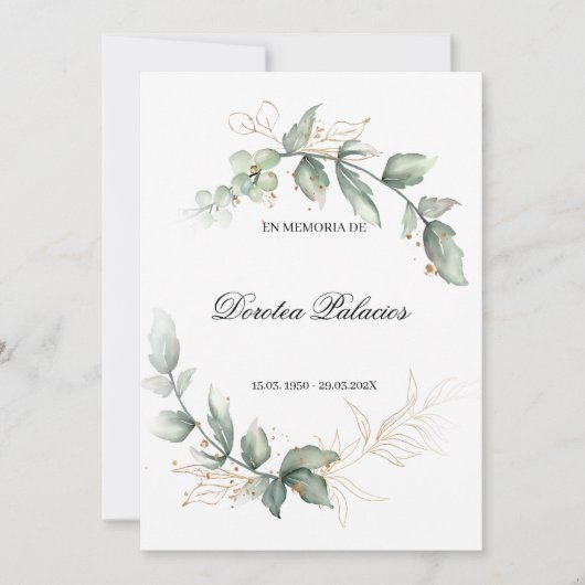 Green overlijdensbericht spaanse uitnodiging (Voorkant)