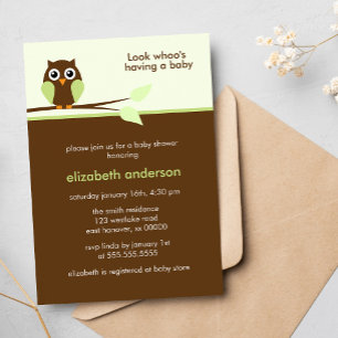 Green Owl Baby shower Kaart