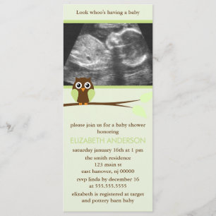 Green Owl Sonogram Baby shower Kaart