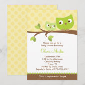 Green Owls Baby Shower-uitnodigingen Kaart (Voorkant / Achterkant)