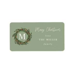 Green PA Wreater Monogram Merry Kerstlabel V2 Etiket