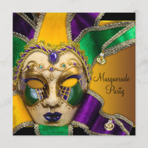 Green Paars and Gold Masquerade Party Kaart