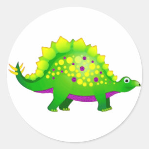 Green & Paars Spiky Dinosaur Ronde Sticker
