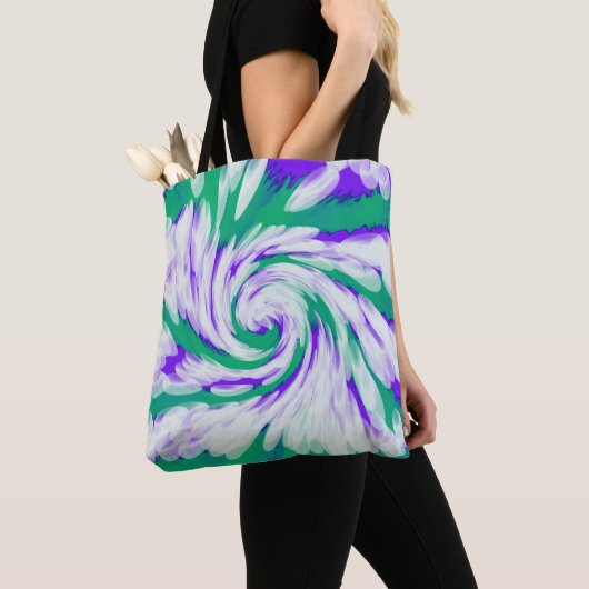 Green Paars Tie Dye Swirl Tote Bag (Dichtbij)