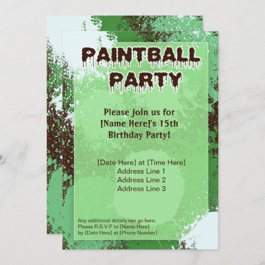 Green Paintball Party nodigt uit Kaart (Voorkant / Achterkant)