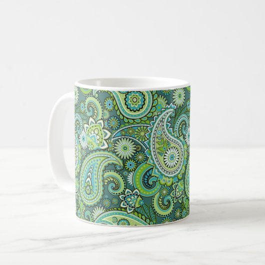 Green Paisley Koffiemok (Voorkant links)