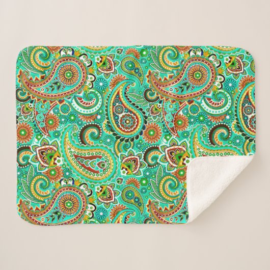 Green Paisley Pattern Sherpa Deken (Voorkant (horizontaal))