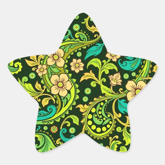 Green Paisley Pattern Ster Sticker (Voorkant)