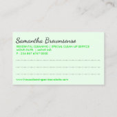 Green Palette Janitor Woman Cartoon House Cleaning Visitekaartje (Achterkant)