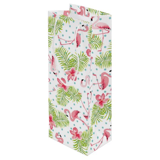 Green Palm Flamingo Gift Bag Wijn Cadeautas (Achterkant Gekanteld)