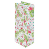 Green Palm Flamingo Gift Bag Wijn Cadeautas (Voorkant Gekanteld)