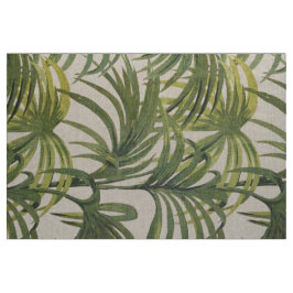 Green Palm Leaf Print Linen Fabric Stof